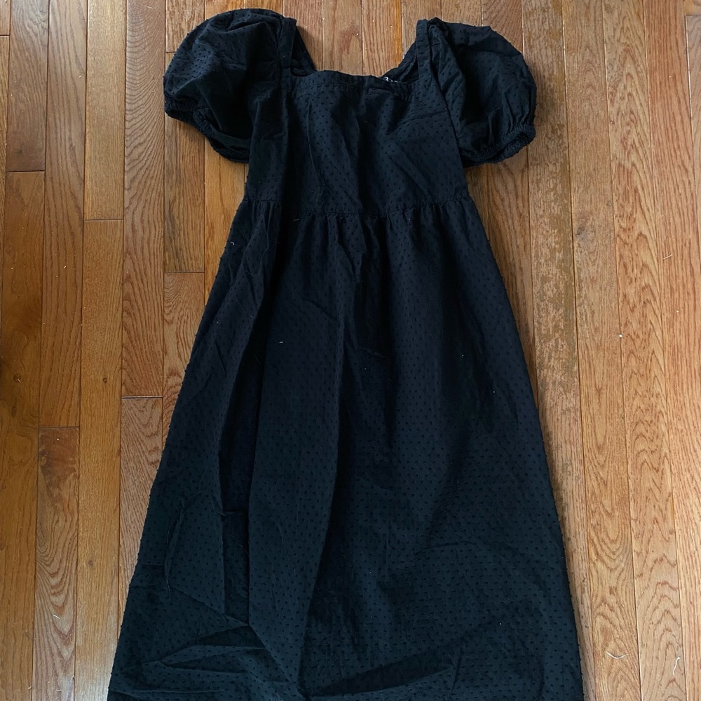 Black Puff Sleeve Square Neck Midi Sundress